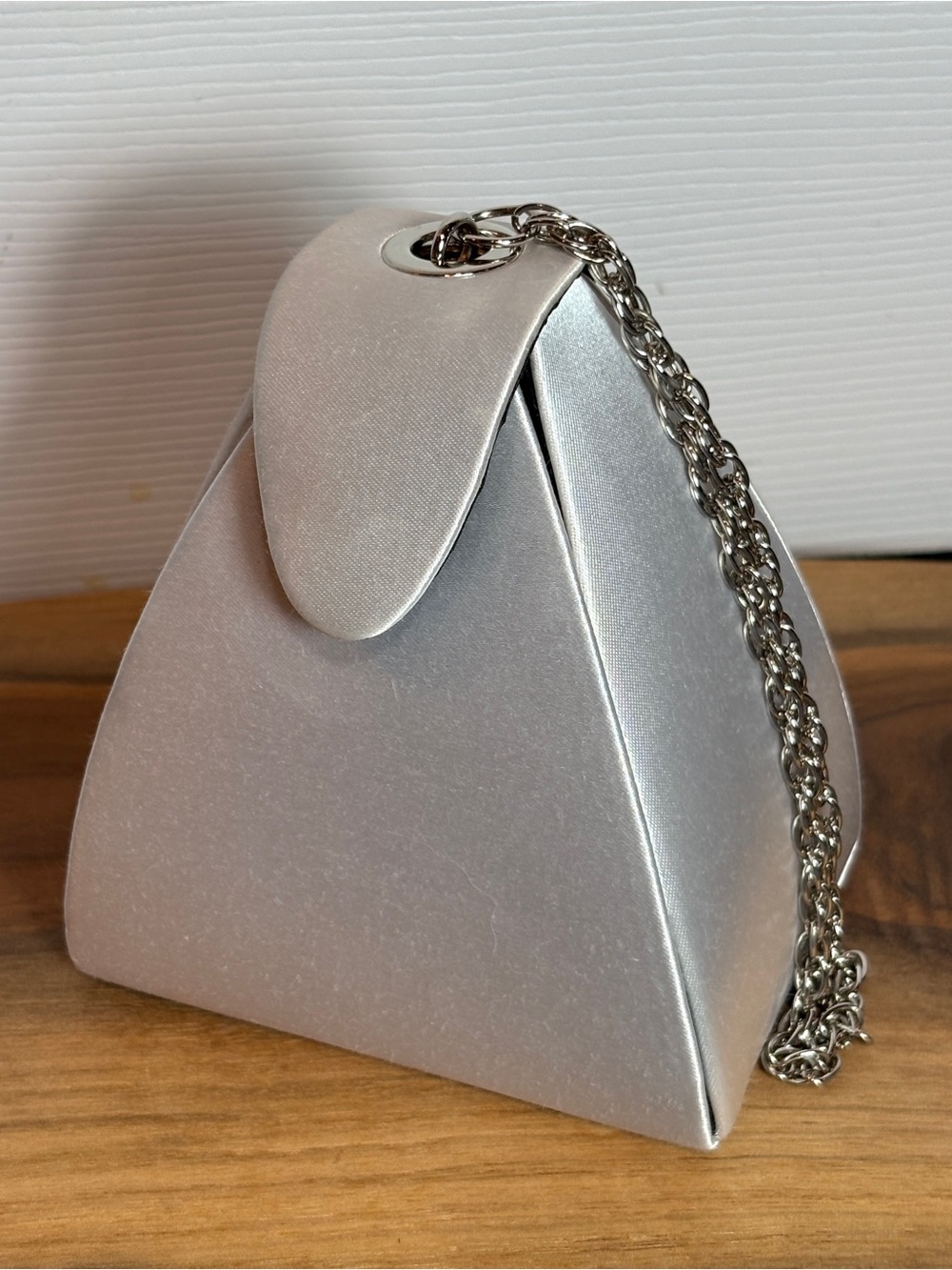 Silver Satin Pyramid-shaped Evening Handbag